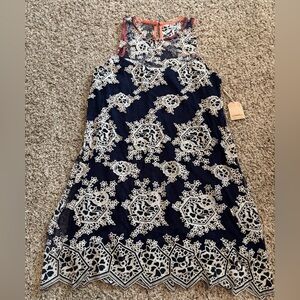 Taylor & Sage Navy and White Asymmetrical Lace Dress size Junior Large nwt